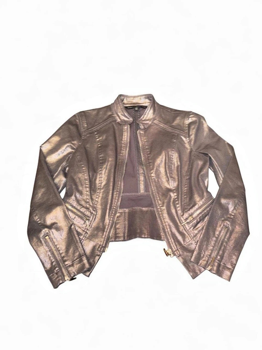 White House Black Market Metallic Moto Jacket Size 2P Like New